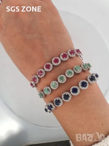 Сребърна Гривна с Рубини, Сапфири, Изумруди