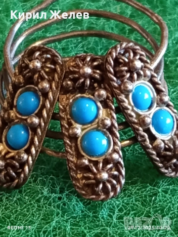 Сребърен пръстен Бохо стил с Тюркоаз орнаментиран авангарден 31114, снимка 2 - Пръстени - 52925568
