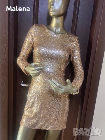 Златиста рокля с пайети ! , снимка 7 - Рокли - 41080530