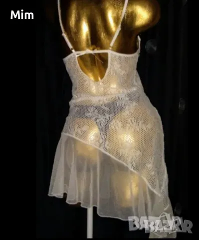 L/XLСекси нощничка бяла еластична мрежа на цветя и тюл, снимка 3 - Бельо - 47544859