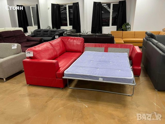Червен кожен ълов диван "FREYA" с функция легло, снимка 2 - Дивани и мека мебел - 39700293