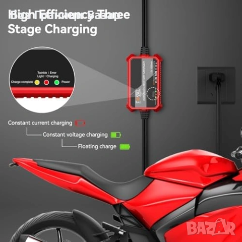 Ново 12V автоматично поддържащо зарядно 1000mA за кола мотор лодка, снимка 4 - Друга електроника - 53375252