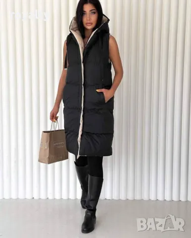 Дълъг двулицев дамски елек със силиконова вата , снимка 10 - Елеци - 49269358