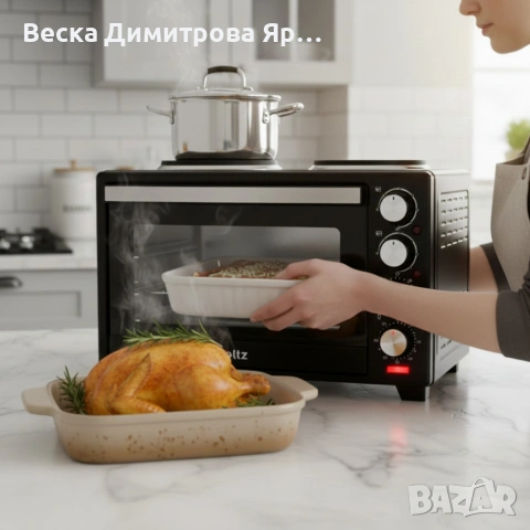 Готварска печка Voltz с фурна и 2 котлона 3200W, компактна електрическа печка за кухня, снимка 5 - Печки, фурни - 53010903