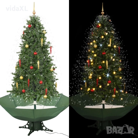 vidaXL Коледна елха с валящ сняг и основа от чадър, зелена（SKU:284337）, снимка 2 - Други - 53313043