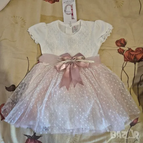 Бебешка официална рокля с къс ръкав- нова с етикет,размер 80 - 12 месеца