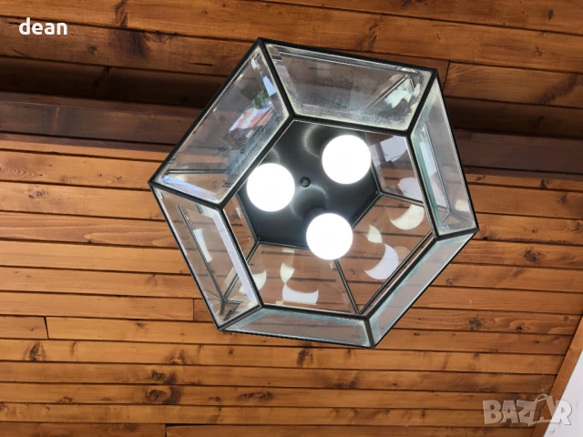 Vintage абажур с три крушки, снимка 3 - Лампи за таван - 51423395