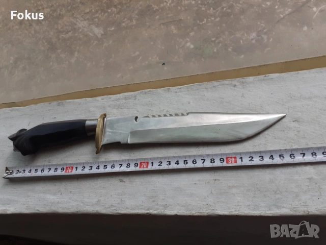 Голям масивен и здрав ловен нож с рогова дръжка - Уникат, снимка 5 - Антикварни и старинни предмети - 53423116