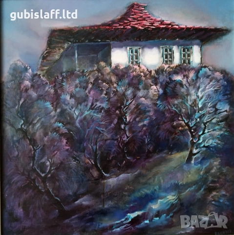 Картина, пейзаж, къща, худ. Васил Бенчев (1945-2014) - 1, снимка 2 - Картини - 51668809