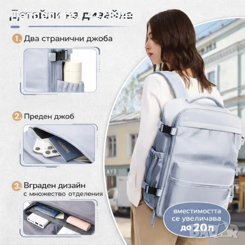 Вакуумна компресионна раница за пътуване със самолет Ryanair WizzAir, снимка 2 - Раници - 53532131