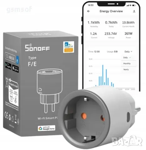 Sonoff S60TPF - Умен, смарт контакт с Wifi управление, 4000w, 20A 