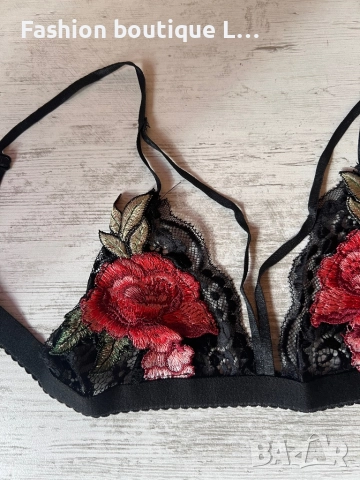 Ново черно дантелено бюстие с бродирано цвете и регулиращи се презрамки S , M , L , XL размер, снимка 3 - Бельо - 52196991