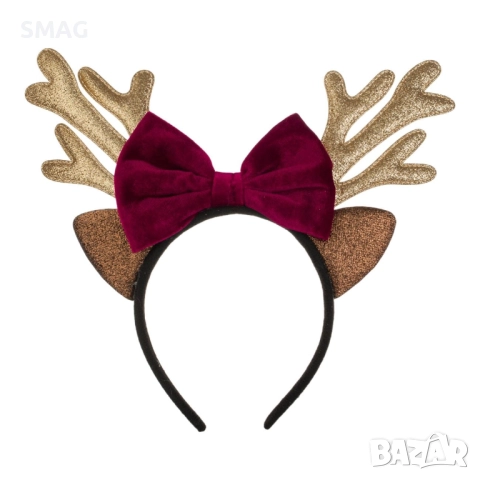 Коледни еленски рога златисто-червени с панделка и ушички_1242809