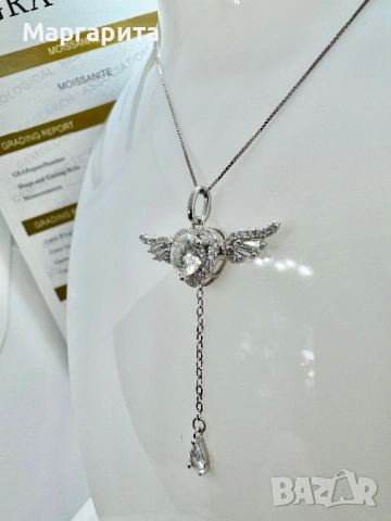 Сребърно колие с мойсанит (диамант) 1 карат, снимка 4 - Колиета, медальони, синджири - 53060728