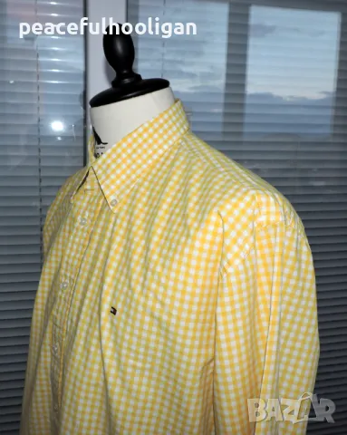 Tommy Hilfiger Mens Yellow/White Checked Shirt - мъжка риза с дълъг ръкав размер XL, снимка 10 - Ризи - 47651381