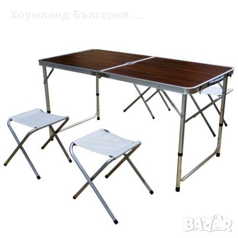 Сгъваема маса за къмпинг със столове и отвор за чадър в куфар, снимка 3 - Къмпинг мебели - 40639295