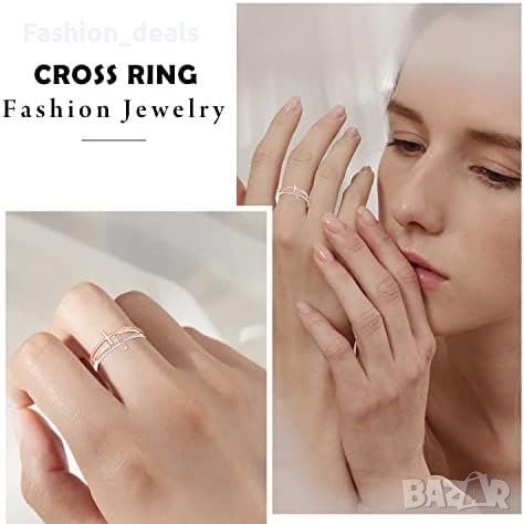 Нов регулируем отворен сребърен пръстен с кръст за Жени Подарък   , снимка 5 - Гривни - 41758072