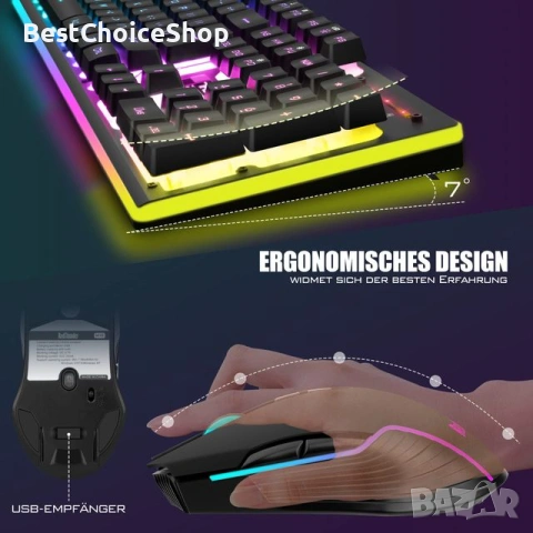 RedThunder Безжичен гейминг комплект клавиатура и мишка 3200 DPI Батерия 3000mA, снимка 10 - Клавиатури и мишки - 53120001