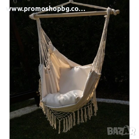 Хамак тип бразилски стол с дървена рейка Gardlov, 2 бр Възглавници, СИВ или БЕЖОВ, снимка 11 - Градински мебели, декорация  - 40487801