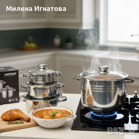Комплект тенджери Cheffinger 10 части – Винаги вкусна храна без загорели съдове и излишно миене, снимка 4 - Съдове за готвене - 55955925