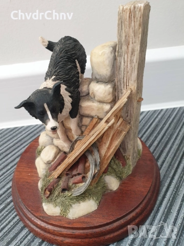 James Herriot статуетка резин 15см/шотландска фигура-композиция/куче на ограда