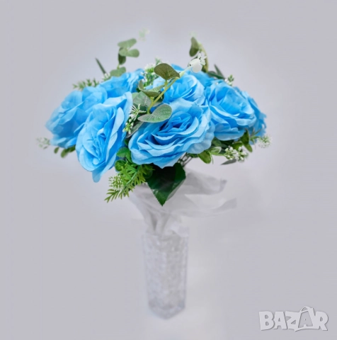 Изкуствени букети с рози и евкалиптови листа – Елегантна украса с дълготраен ефект, снимка 10 - Други стоки за дома - 52137809