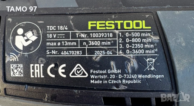 Festool TDC 18/4 - 4-ри скоростен мощен безчетков винтоверт 18V 2025г, снимка 4 - Винтоверти - 53651388