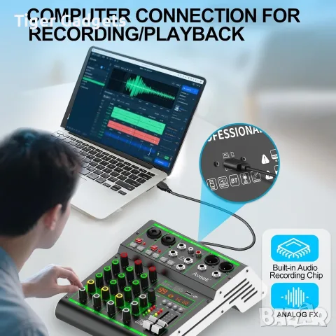 Aveek F4 4-канален аудио миксер – Bluetooth, USB, 99 DSP ефекта, 48V Phantom Power, снимка 6 - Ресийвъри, усилватели, смесителни пултове - 56103503