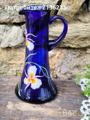 Кана /ваза в синьо ръчно рисувана, снимка 9 - Антикварни и старинни предмети - 50186006