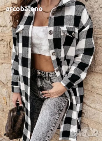 Дамско дълго карирано яке (риза), 4цвята, снимка 17 - Якета - 41809936