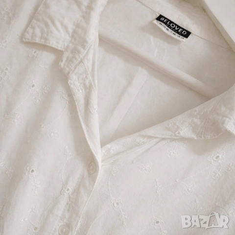 Дамска бяла риза с къс ръкав - размер L/XL, снимка 2 - Ризи - 53078197