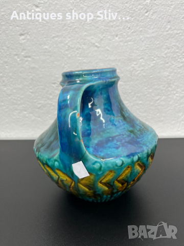 Западногерманска керамична ваза с емайл. №5233, снимка 4 - Антикварни и старинни предмети - 44823346