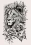 Лъв с рози и пеперуда черно бял временна татуировка татос татус Tattoo, снимка 2