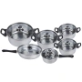Комплект готварски съдове от инокс 12 части: 5 тенджери, тиган и стъклени капаци (16-24 см), снимка 8
