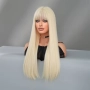 Светло руса права синтетична перука с бретон – 65–70 см, снимка 2