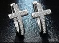 Сребърни обеци халки-кръстове с кристали,бранд/нови, снимка 1 - Колиета, медальони, синджири - 39116350