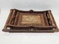 Винтидж табла за сервиране с ръчно резбовани флорални елементи, произход Индия около 1970 г. , снимка 10