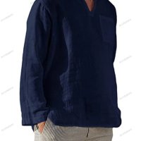 Мъжка ежедневна риза с V-образно деколте и дълъг ръкав, 7цвята - 023, снимка 12 - Ризи - 39731656
