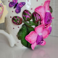 Декорирани чаши "Орхидеи"/ ръчна изработка , снимка 3 - Чаши - 36297026