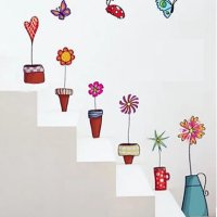 стикер лепенка за стена прозорец кухня цветя в саксии и вази с пеперуди самозалепващ, снимка 5 - Декорация за дома - 14624386