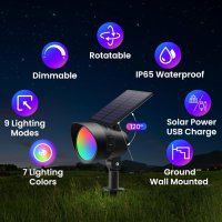 ALUSSO LIGHTING Соларни прожектори на открито, 7 цвята, IP65, 2 броя, снимка 2 - Соларни лампи - 44211743