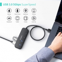 MECO 4-портов USB 3.0 хъб, USB хъб за данни с индивидуални LED превключватели, ултра тънък, снимка 4 - Други - 36040078
