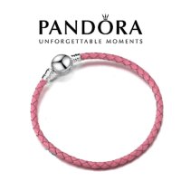 Кожена гривна тип Пандора в розов цвят със закопчалка сърце, снимка 1 - Гривни - 35207352