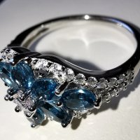 Елегантен сребърен 925 пръстен с родиево покритие и Натурални London Blue Топази и Циркони!, снимка 7 - Пръстени - 42381089