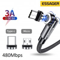 ✨ 540° Бързо магнитно зарядно 3А, магнитен кабел micro USB, Type C, трансфер на данни 480Mbps, снимка 1 - USB кабели - 38650672