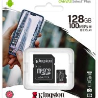 Kingston 128GB microSDXC Canvas Select Plus 100 MB/s, Class 10карта с памет + адаптер , снимка 1 - Карти памет - 41826423