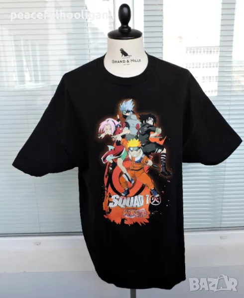 Naruto Squad 7 Manga Series Character Logo Black Tee T-shirt Mens Size XL/XXL , снимка 1