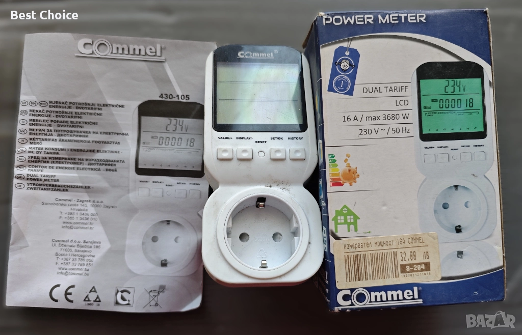 Измервател на мощност Commel (модел 430-106) с функция за двойна тарифа., снимка 1