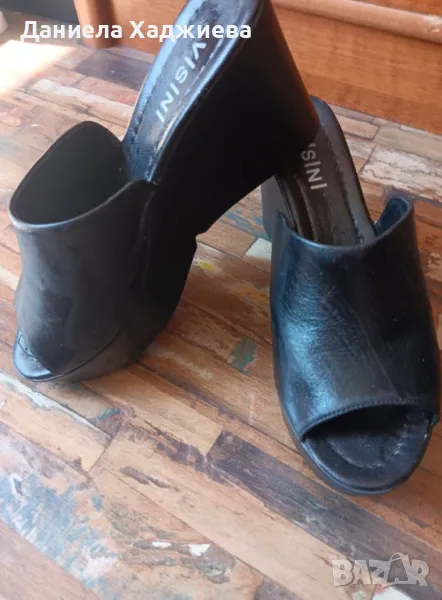 Дамски черни чехли естествена кожа 39 номер, снимка 1