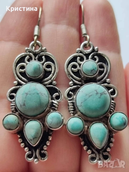 Масивни сребърни обеци с Тюркоази, снимка 1